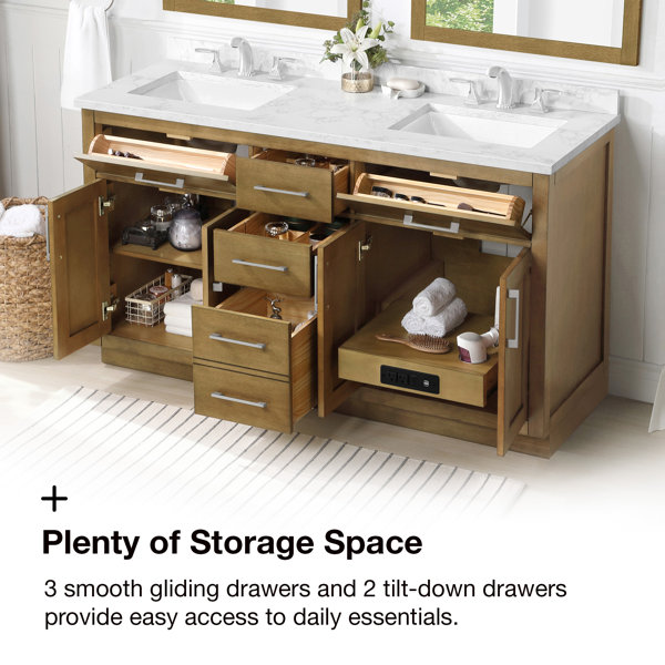 Wade Logan® Sauget 60'' Free Standing Double Bathroom Vanity with